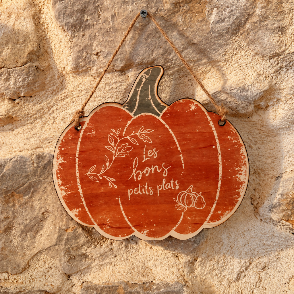 Décoration citrouille en bois – Collection Automne